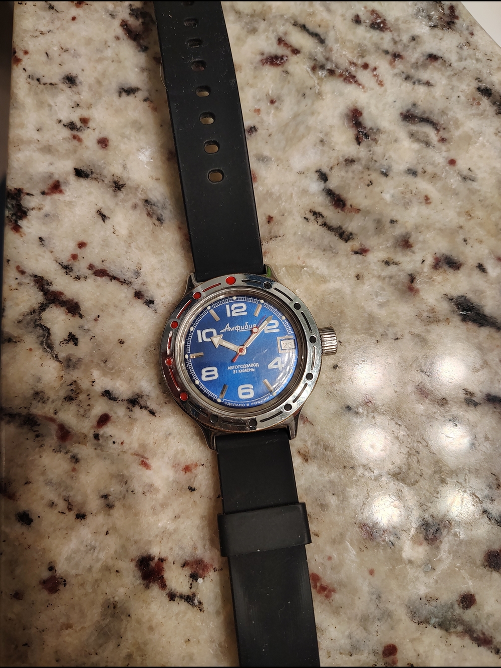 Amphibia Blue Dial Mechanical Dive Watch with Black Strap